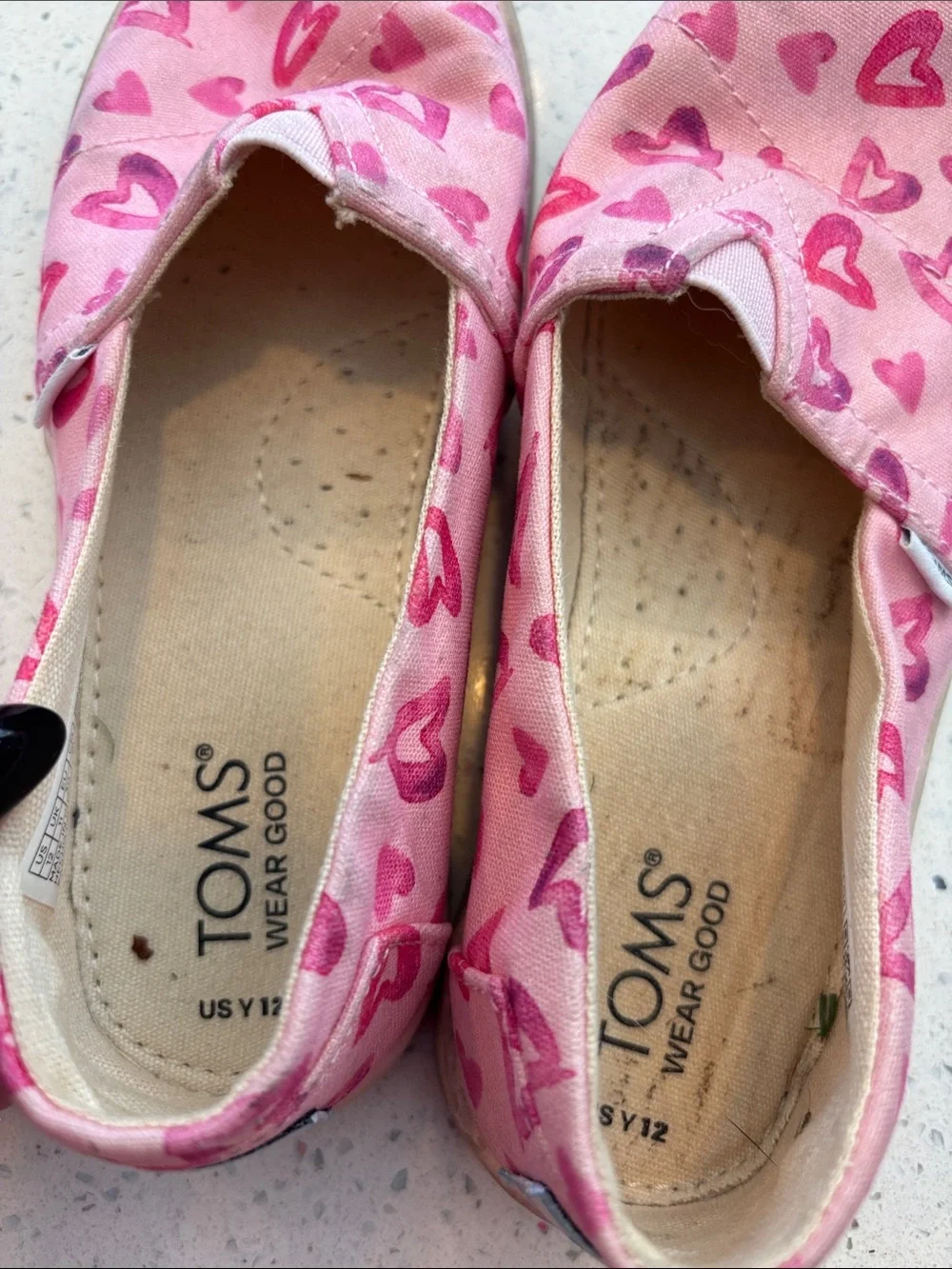 Toms Pink Heart Canvas Slip-On Shoes for Kids